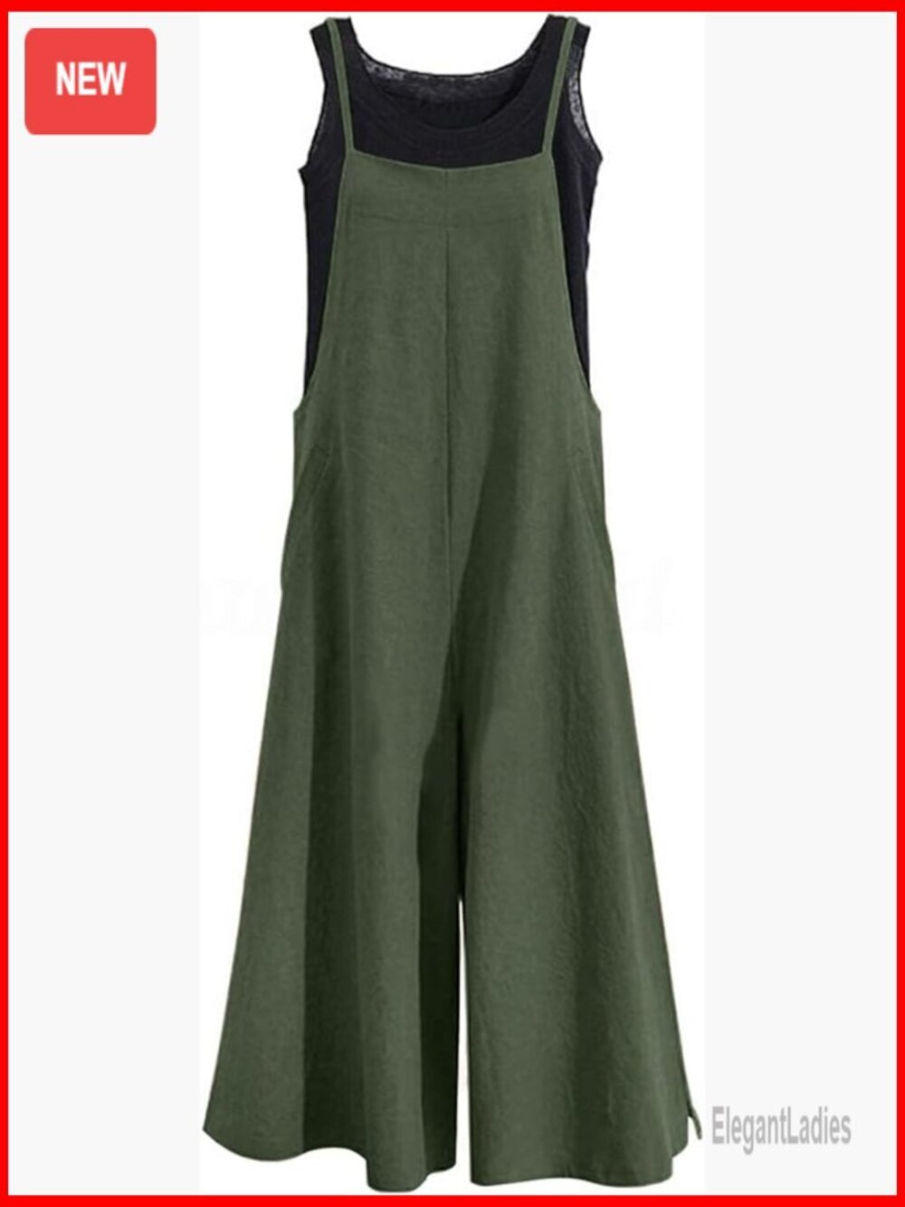 Wide Leg Overalls Jumpsuit Cotton Casual Loose Fit Bib Pants Romper with Pockets